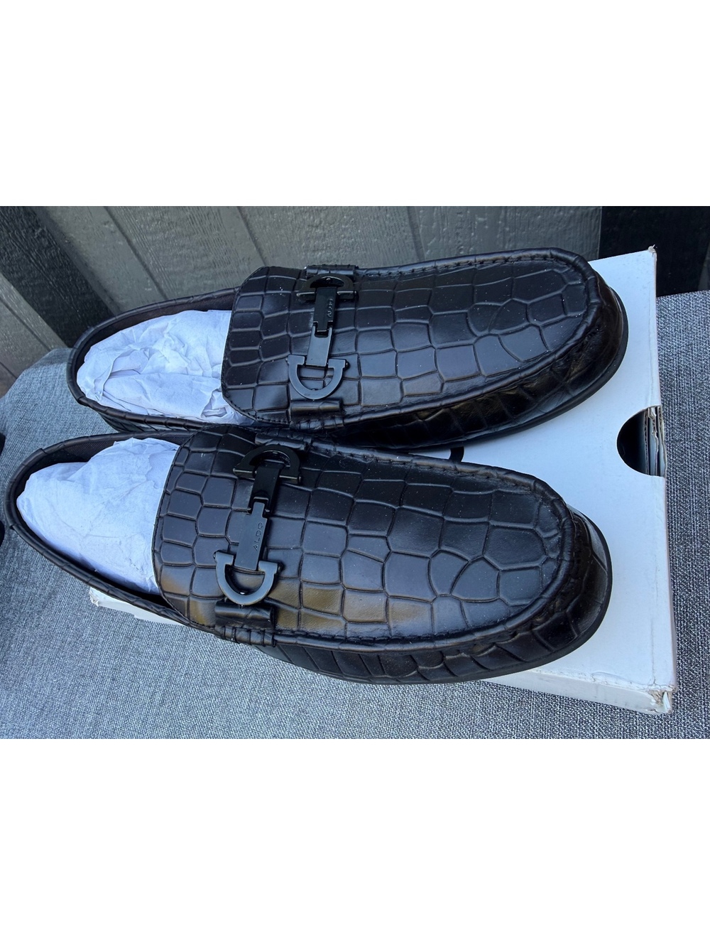 Aldo Men's Black Croc-Embossed Leather Loafers Size 11